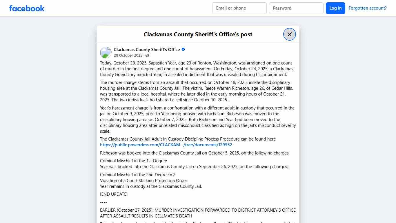 Today, October 28,... - Clackamas County Sheriff's Office Facebook