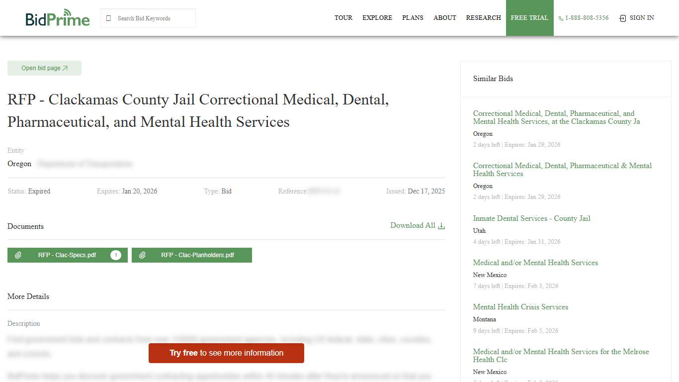 RFP - Clackamas County Jail Correctional Medical, Dental, Pharmaceutical, and Mental Health Services
